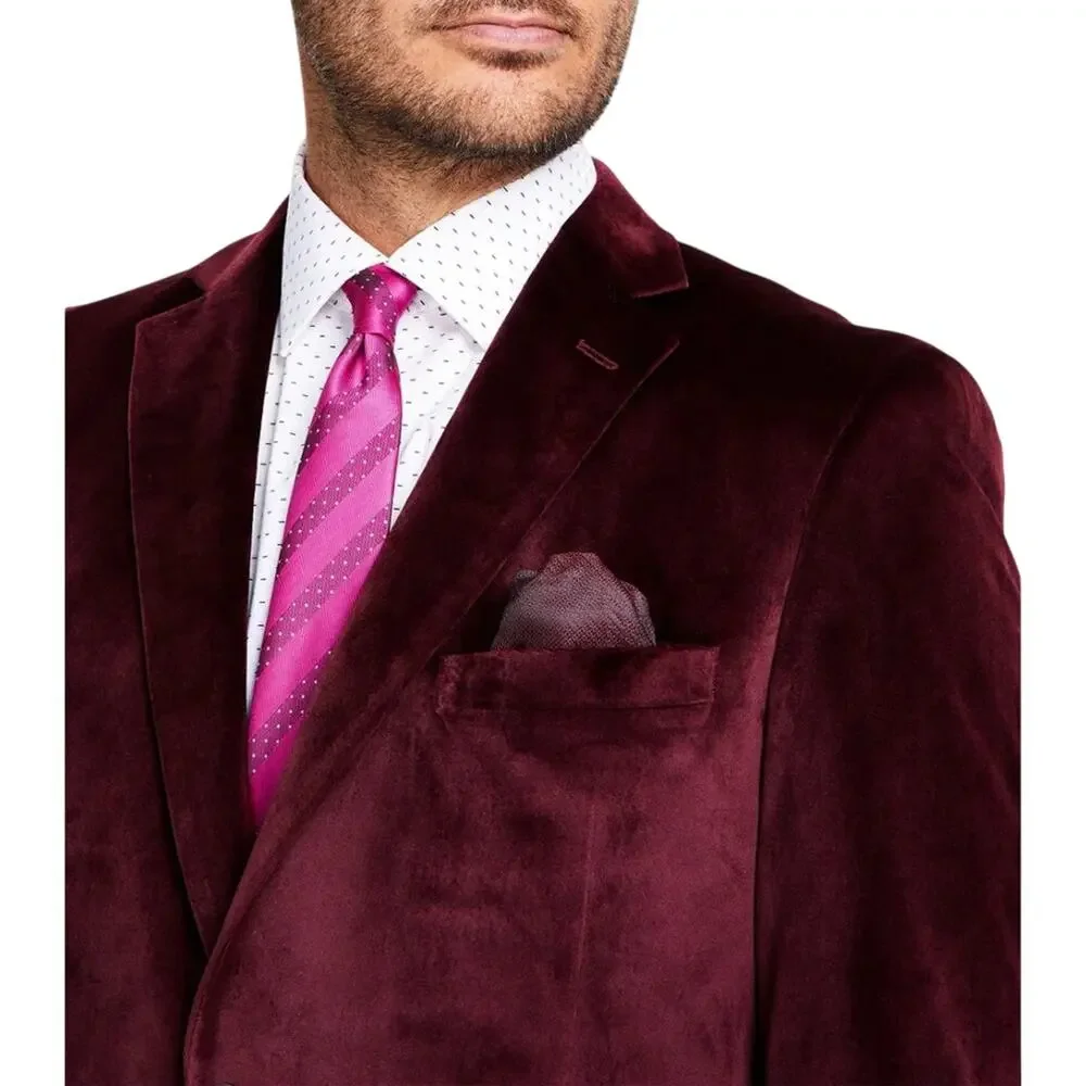 Alfani Men's Burgundy Velvet Slim Fit Sport Coat Classic Suit Blazer Size 36R